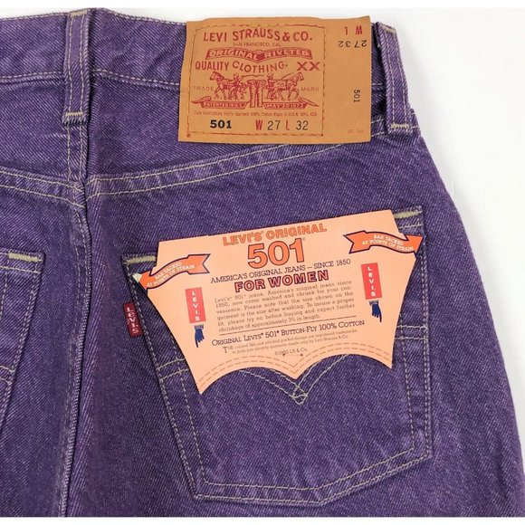 Levis 501 For Women 27x32 Purple Jeans VTG Button Fly Straight Leg Made In USA - Picture 10 of 10